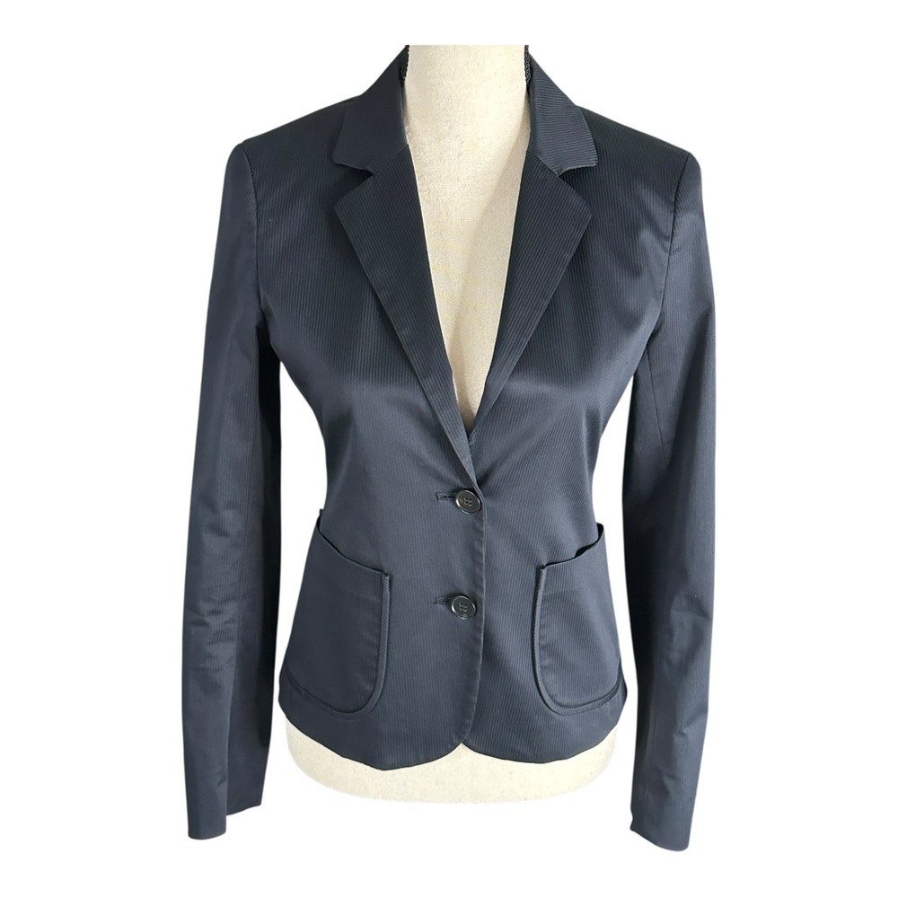 Theory BlazerJacket Sz 4 Women Cotton‎ Black Gray Stripe Two Button Pocket Lined